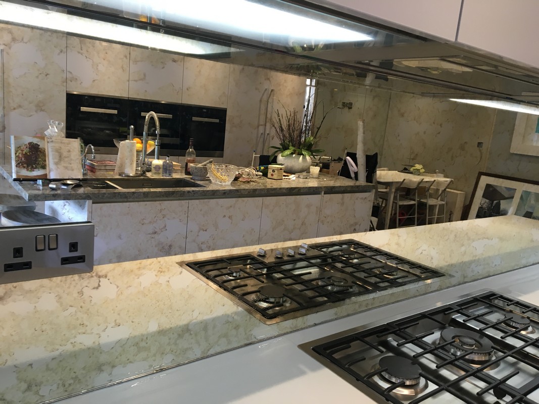 Mirror glass splashback in Enfield luxury kitchen